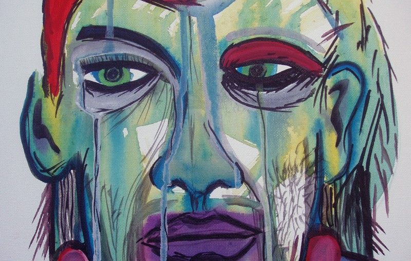 Original Abstract Face Portrait ART painting by RAEART 12x16 Modern 