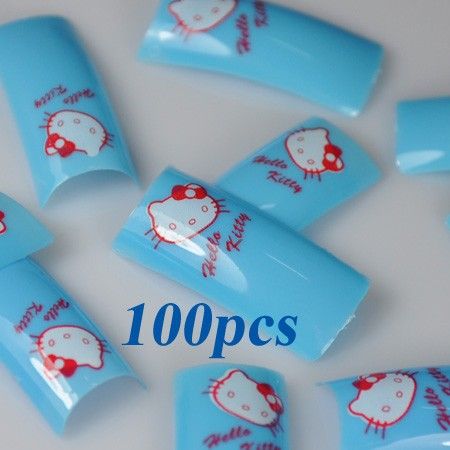 100 Blue CAT French False Acrylic Nail Tips NEW  