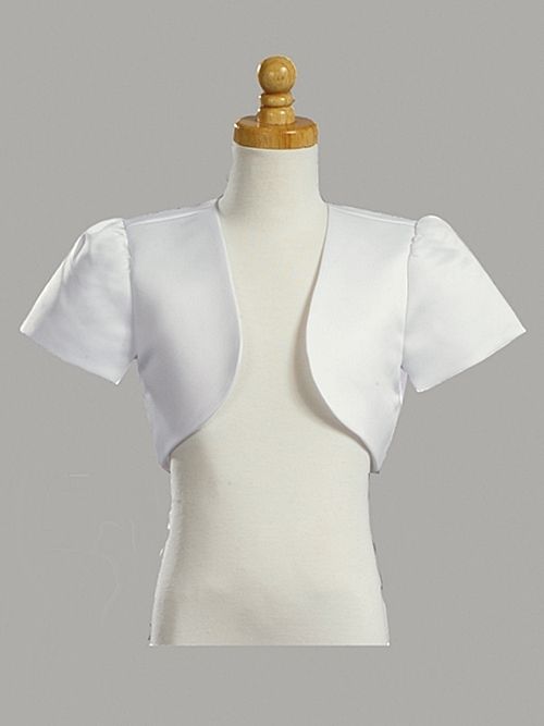 Girls BOLERO First Communion White Satin Short Sleeves 5 14 & 10X 20X 