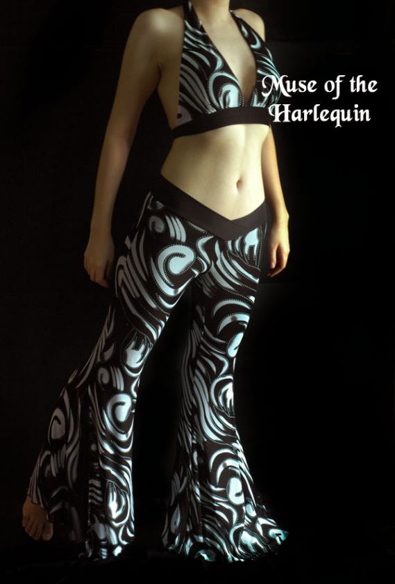 Black White Gothic Tribal Belly Dance Pant Fusion S  