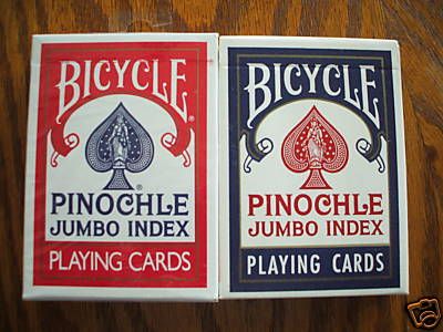   Set Bicycle Pinochle Playing Cards Jumbo Index 1 Red 1 Blue  