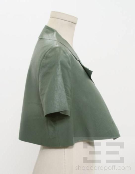 Marni Green Lamb Leather Short Sleeve Cropped Jacket Size 40  