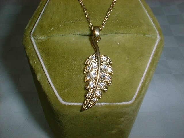 Leaf Pendant Rhinestones Crystal Necklace Jewelry Gift  