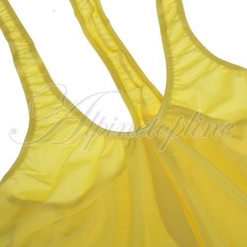 Mens Sexy Stretch Boxer Bodysuit Yellow Underwear Brief  