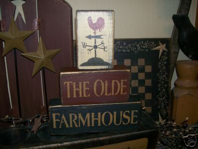 PRIMITIVE BLOCK SIGN~~THE OLDE FARMHOUSE~ROOSTER~~  
