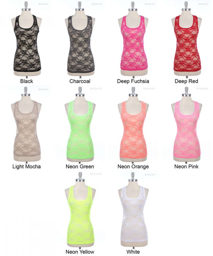 All Over Floral Lace Sleeveless Tank Top Racer Back VARIOUS COLOR SIZE 