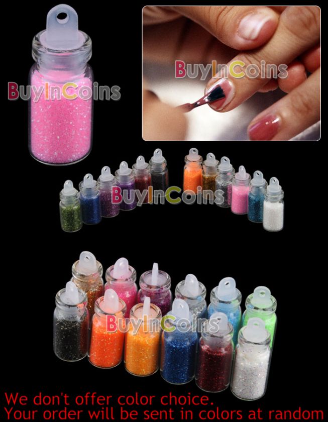 12 Color Glitter Decor Nail Art Powder Dust Bottle Set  