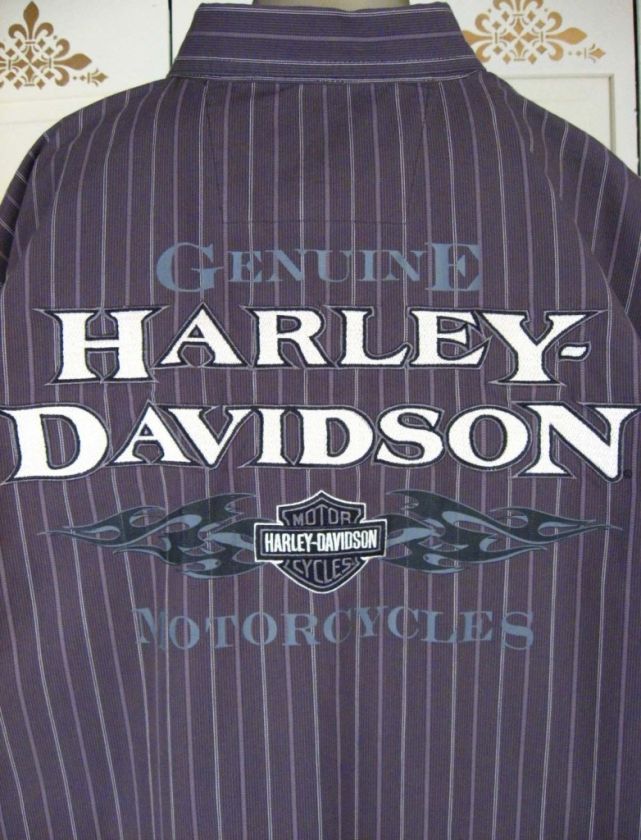 HARLEY DAVIDSON Motorcycles Embroidered LOGO Button Down Striped SHIRT 