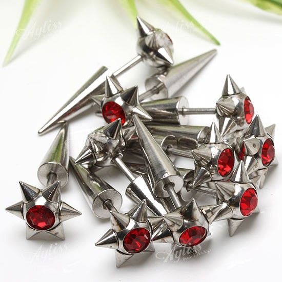 Red Crystal Star Stainless Steel Spike Earring 10P  