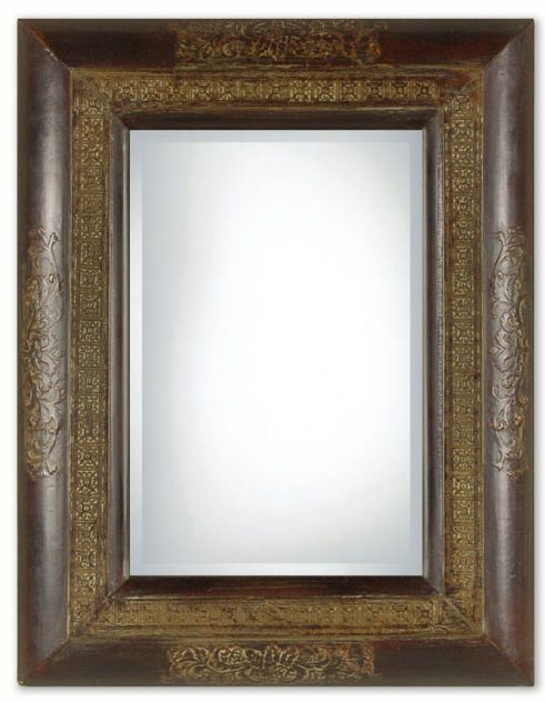 Wall Mirror  Tuscan Rectangle Wall Mirror with Embossed Copper Panel